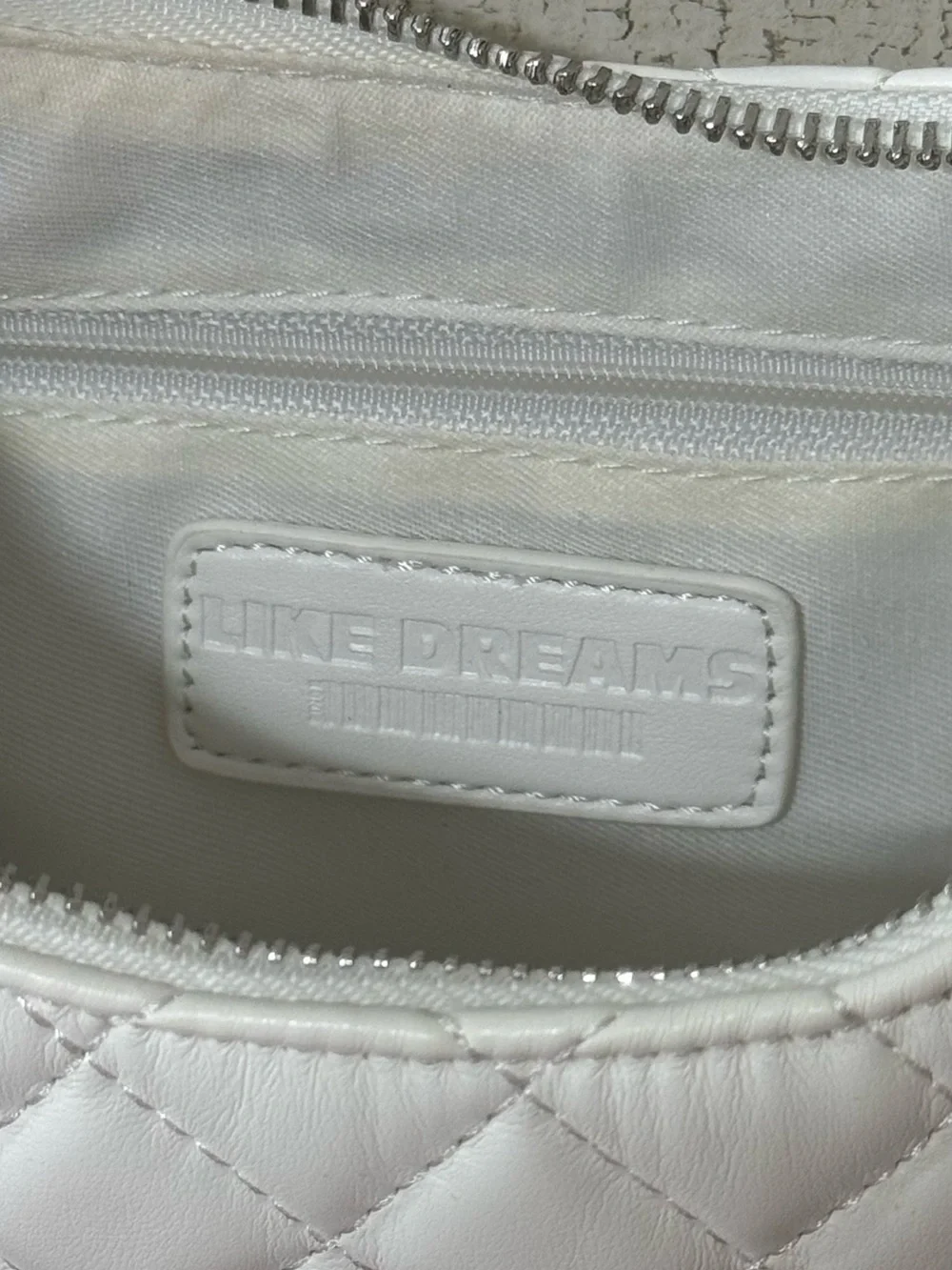White Quilted Crossbody Bag with Chain Strap and Beaded 'LOVE' Accent